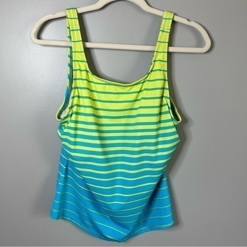 Lands End Tankini Womens 18 Striped Padded Bra Swim Top Yellow Blue